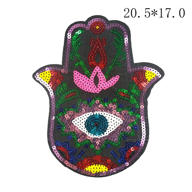 Hand Blue Eyes Sequin Patches Iron on