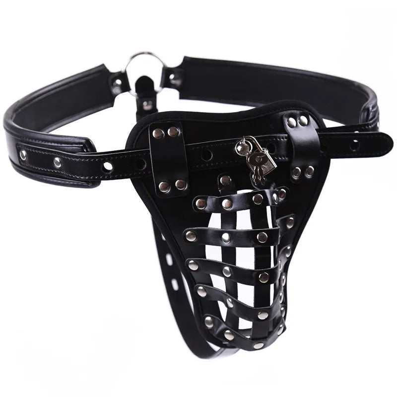 Mens Lingerie Sexy Underwear Fetish Crotchless Chastity Leather Panties