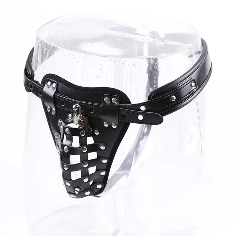 Mens Lingerie Sexy Underwear Fetish Crotchless Chastity Leather Panties