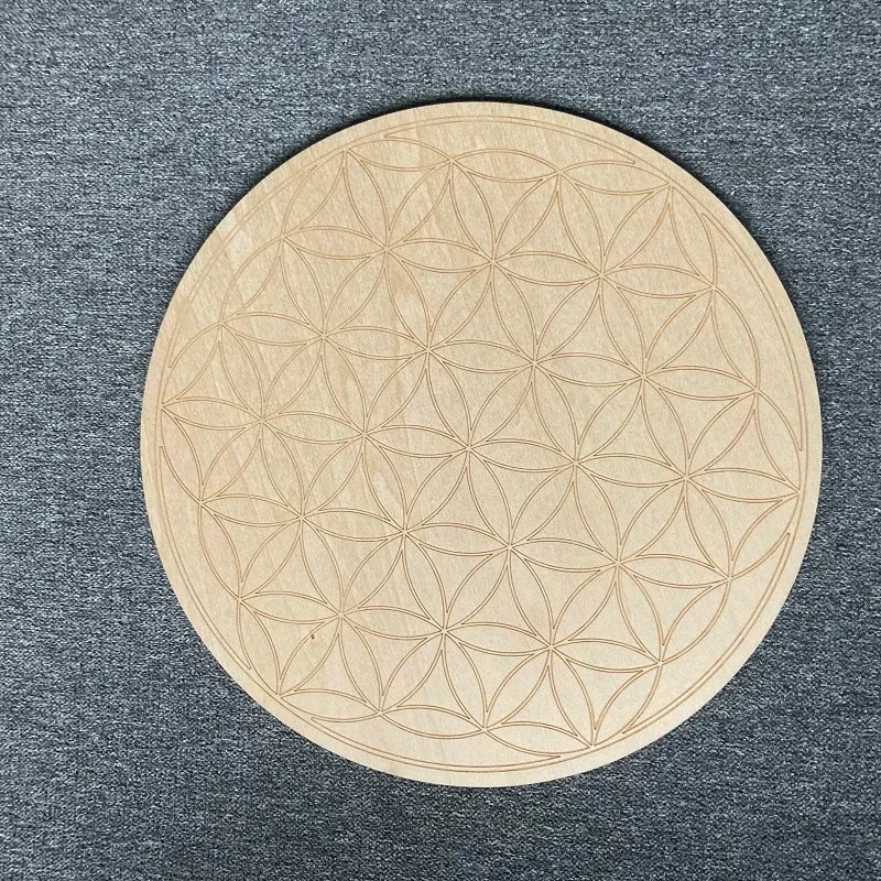 20cm Wood Round Altar Tile/Pad with viking compass