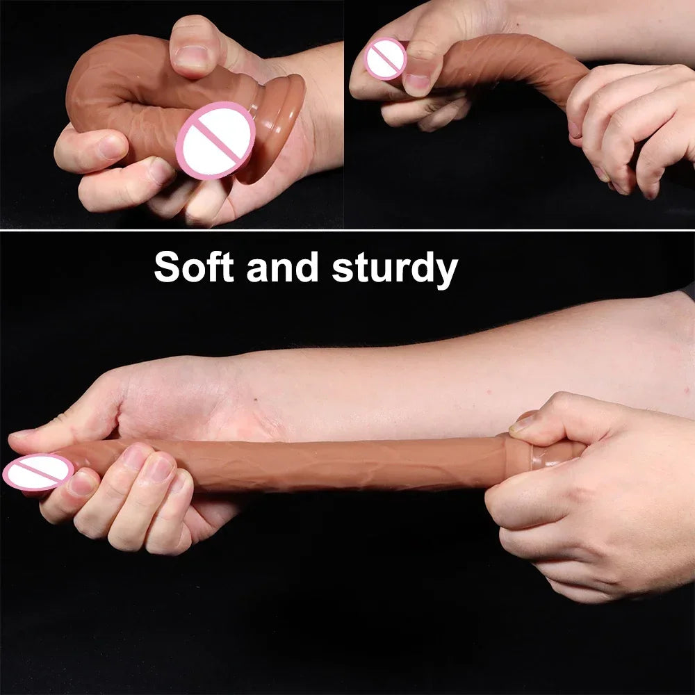 5 Sizes Double Layer Silicone Dildo Realistic Fake Long Penis Butt Plug
