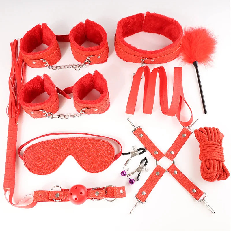 11pcs Plush Leather Handcuff Bondage Kit