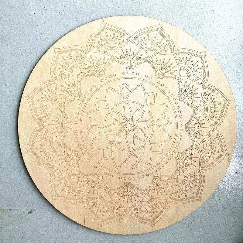 20cm Wood Round Altar Tile/Pad with viking compass