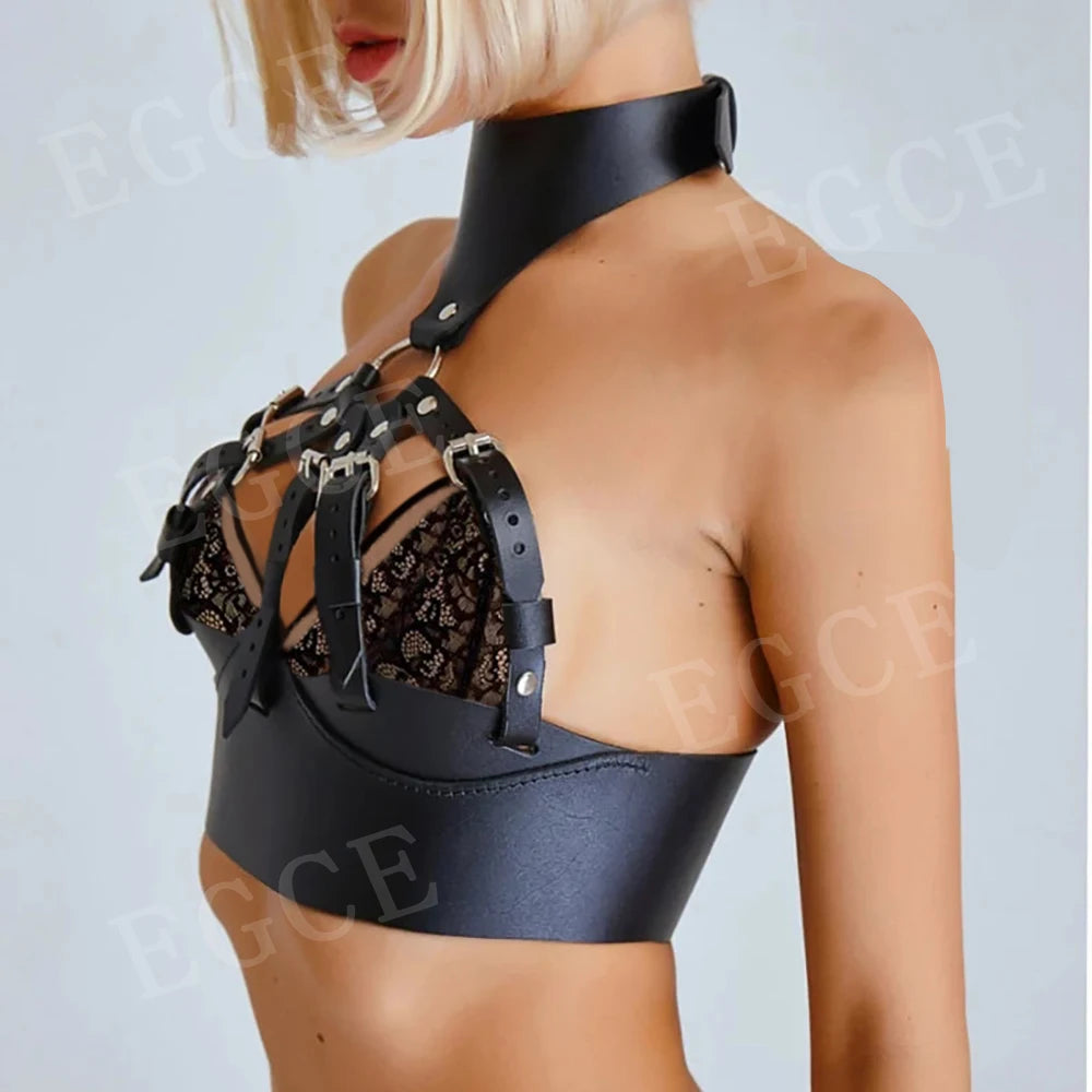 Women PU Leather Harness Bra Cage