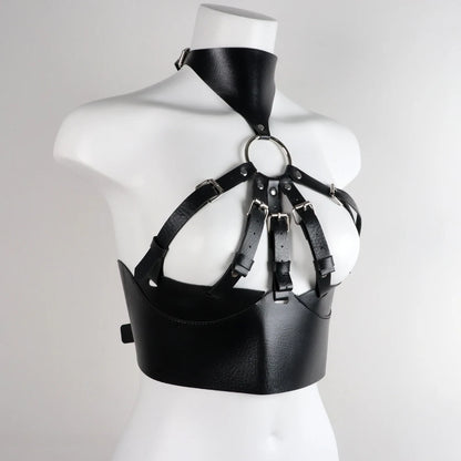 Women PU Leather Harness Bra Cage