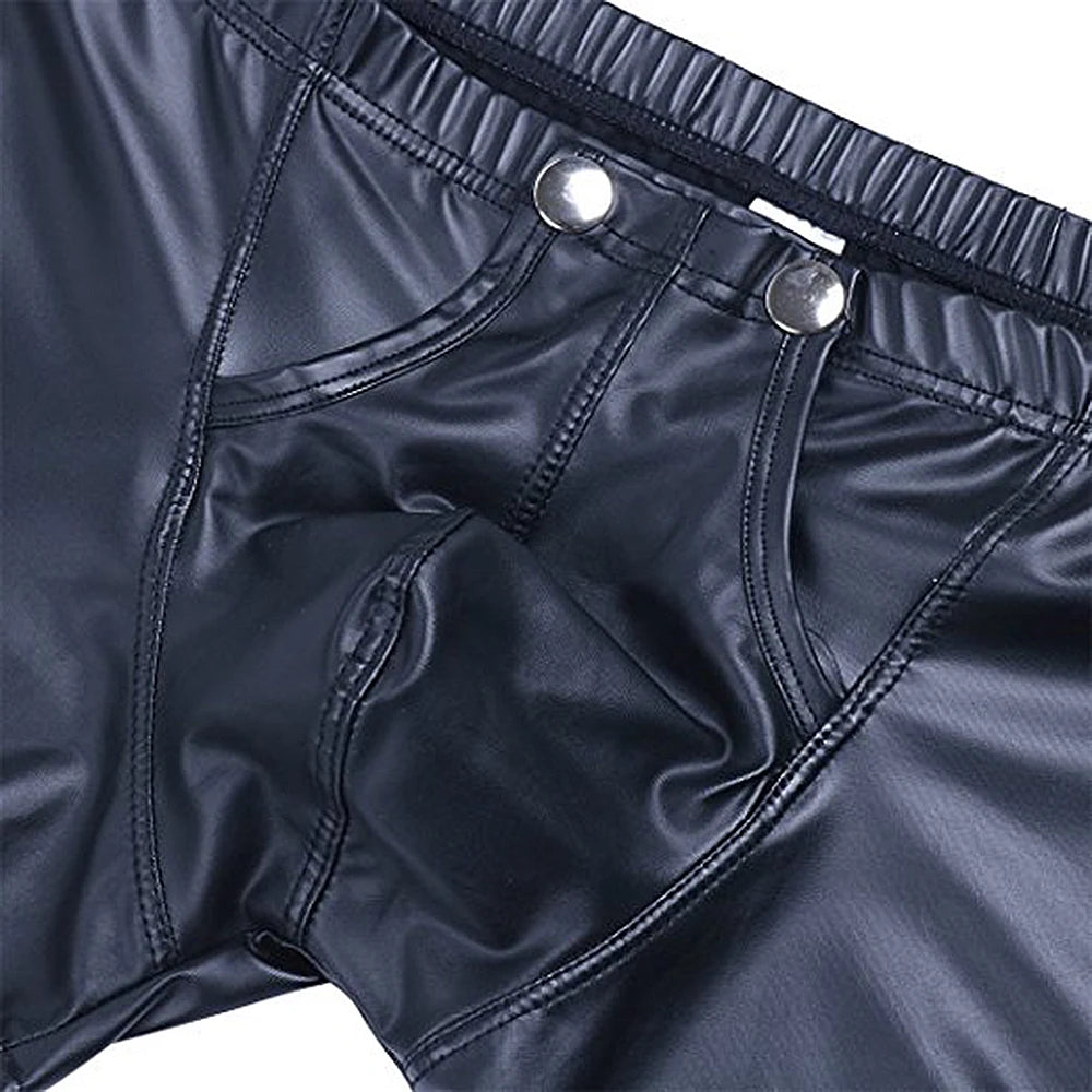 Sexy Men Boxers Open Crotch Faux Leather Lingerie