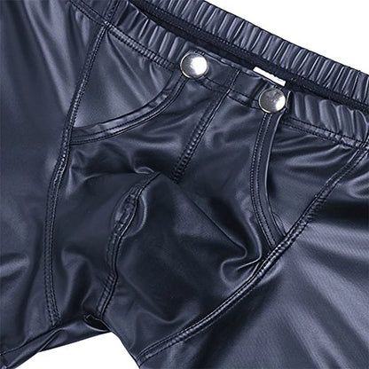 Sexy Men Boxers Open Crotch Faux Leather Lingerie