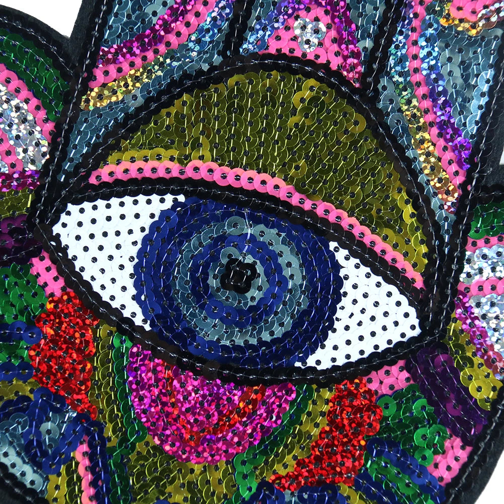 Hand Blue Eyes Sequin Patches Iron on