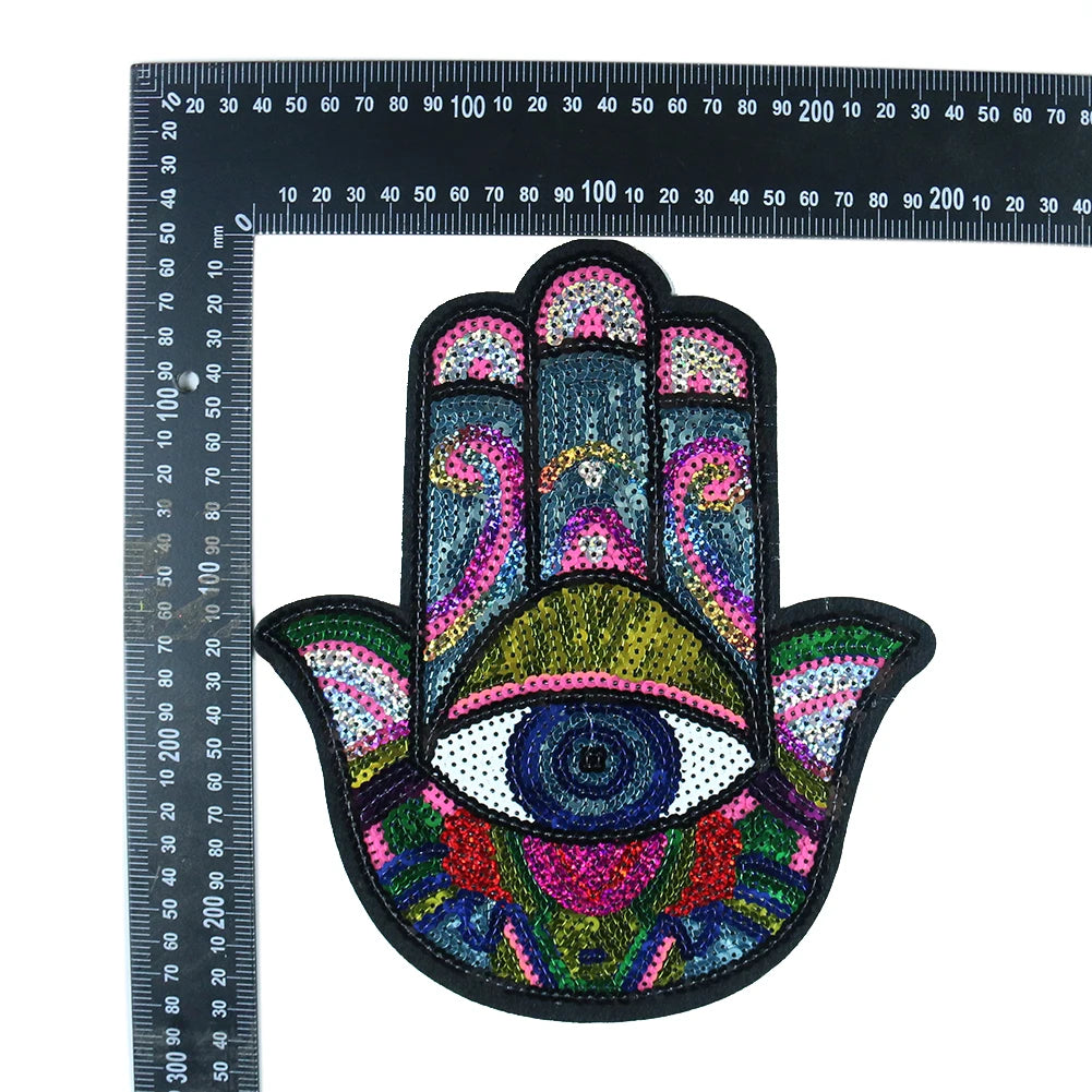 Hand Blue Eyes Sequin Patches Iron on