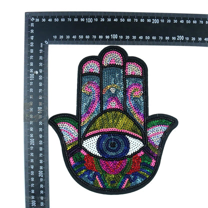 Hand Blue Eyes Sequin Patches Iron on