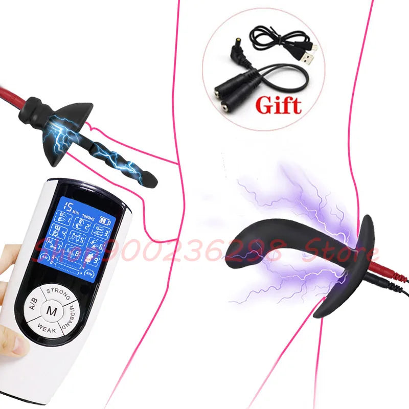 Electric Shock Sex Product,SM Electro Anal Plug Nipple Clamp Cock Ring Penis P