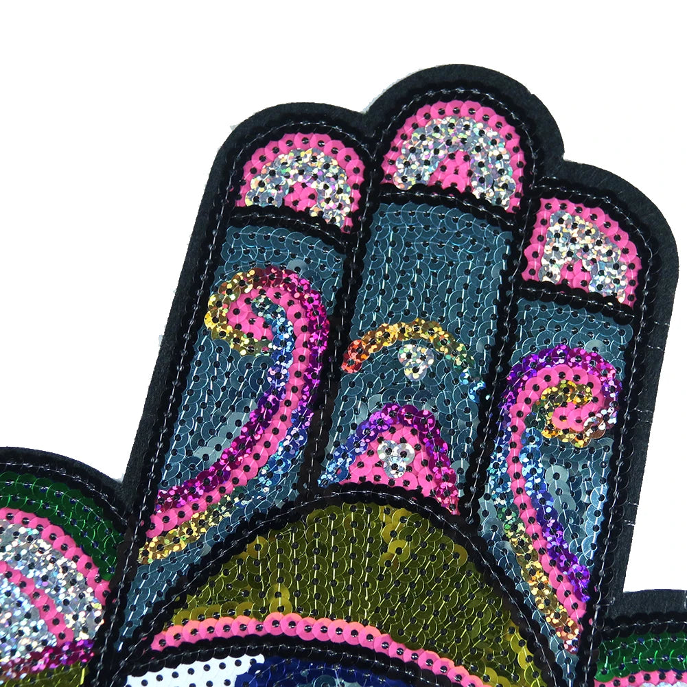 Hand Blue Eyes Sequin Patches Iron on