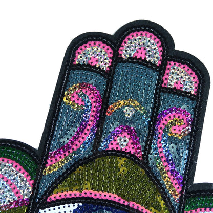 Hand Blue Eyes Sequin Patches Iron on