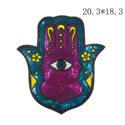 Hand Blue Eyes Sequin Patches Iron on
