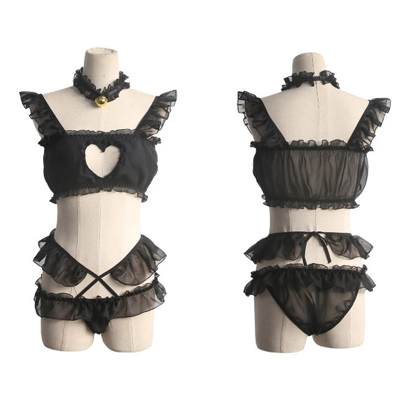 Sexy Heart Hollow Out Women Lingerie Set