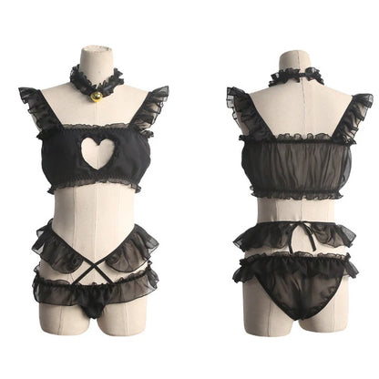Sexy Heart Hollow Out Women Lingerie Set