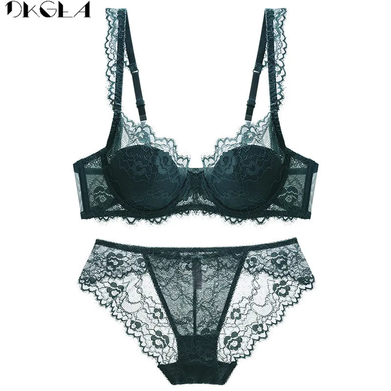 Brassiere Embroidery Bras Green Underwear Set