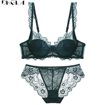 Brassiere Embroidery Bras Green Underwear Set
