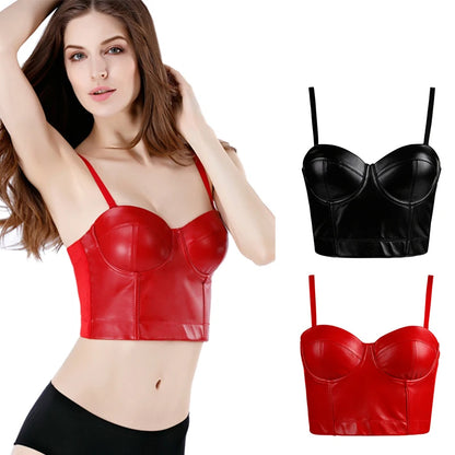 Women Leather Corset Top Crop Bustier