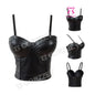 Steampunk Black PU Leather Zippper Push Up Bralet Sexy Women Bustier Gothic Punk Bra Lingerie Night Club Party Cropped Top Vest