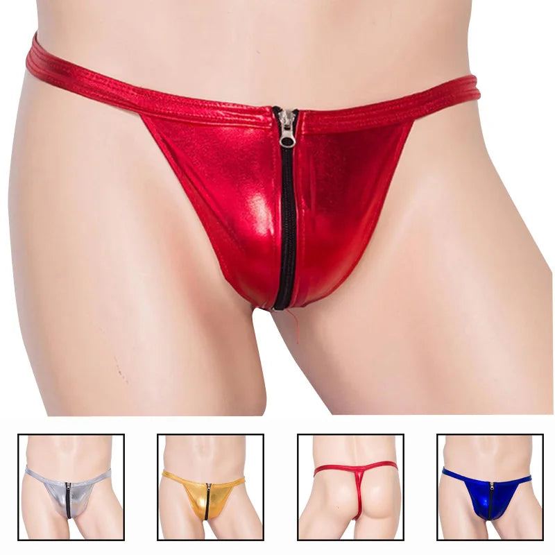 new sexy Men leather Thongs Lingerie with zip