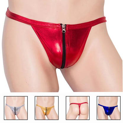 new sexy Men leather Thongs Lingerie with zip