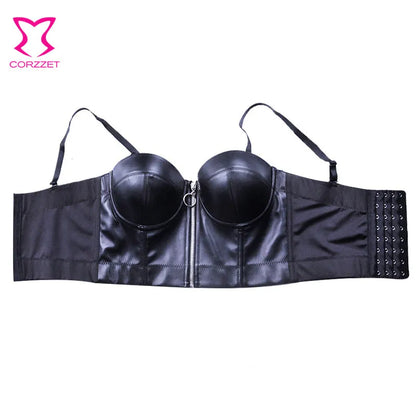 Steampunk Black PU Leather Zippper bralet