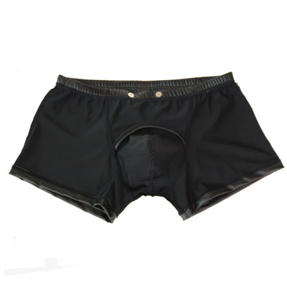 Sexy Men Boxers Open Crotch Faux Leather Lingerie