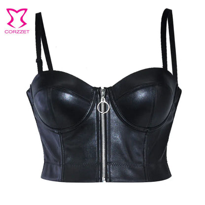 Steampunk Black PU Leather Zippper bralet