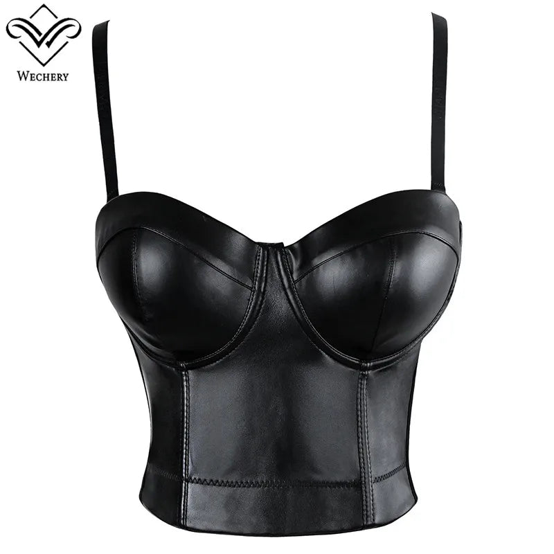 Women Leather Corset Top Crop Bustier