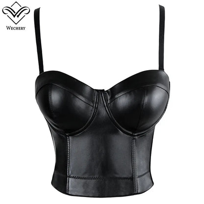 Women Leather Corset Top Crop Bustier