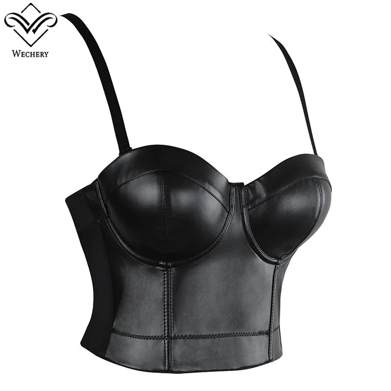 Women Leather Corset Top Crop Bustier