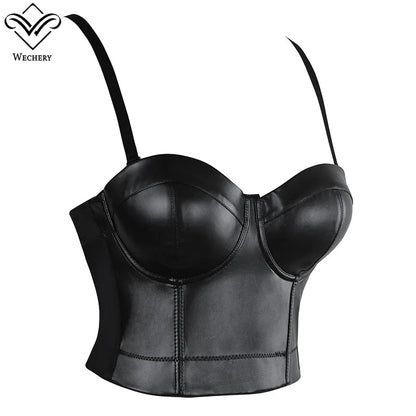Women Leather Corset Top Crop Bustier