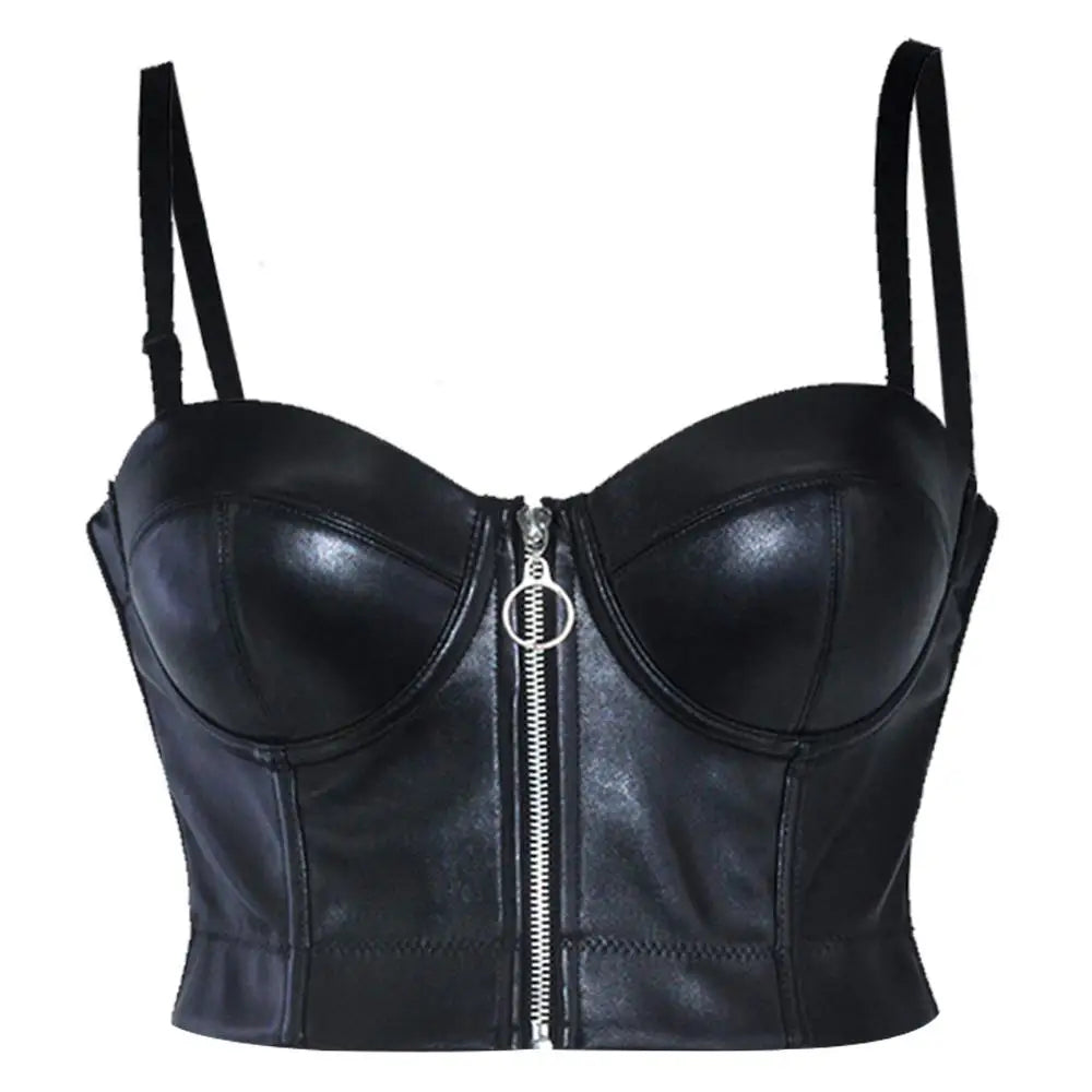 Steampunk Black PU Leather Zippper bralet
