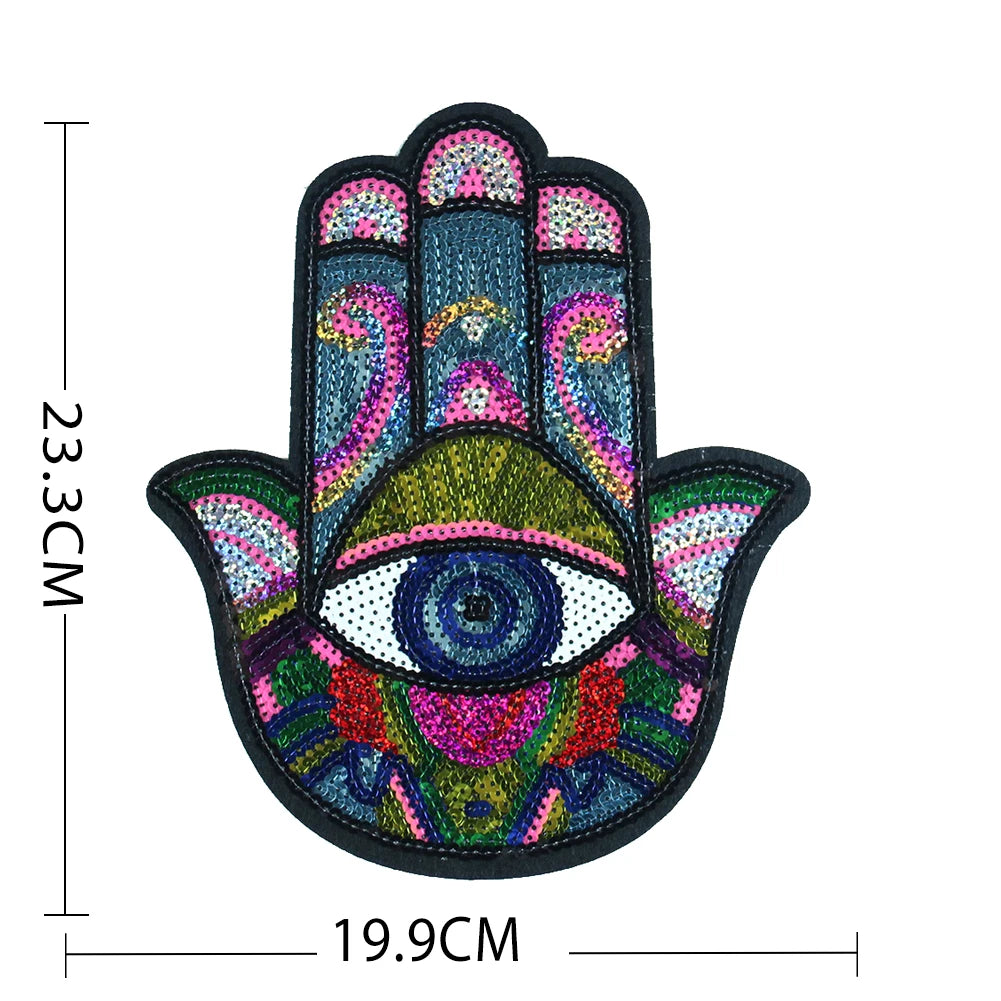 Hand Blue Eyes Sequin Patches Iron on