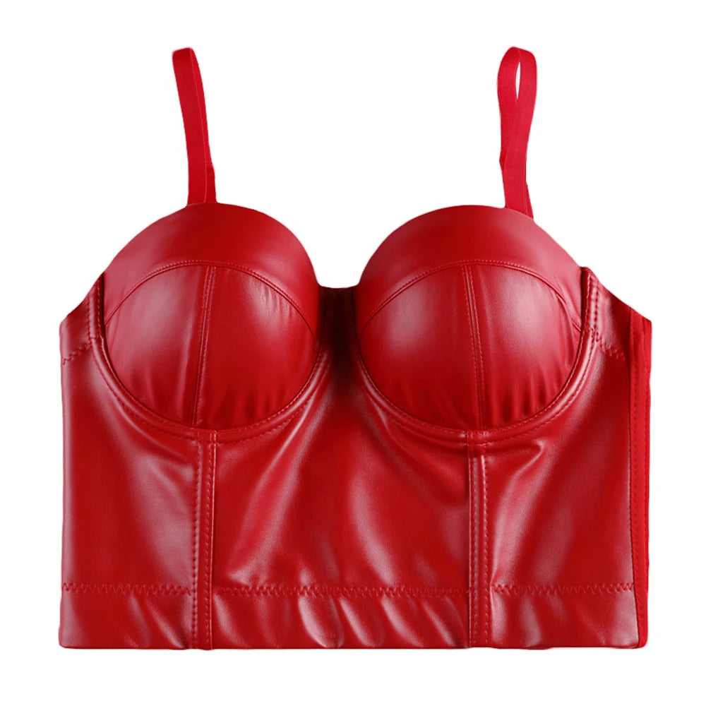 Women Leather Corset Top Crop Bustier