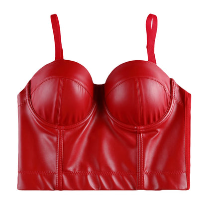 Women Leather Corset Top Crop Bustier