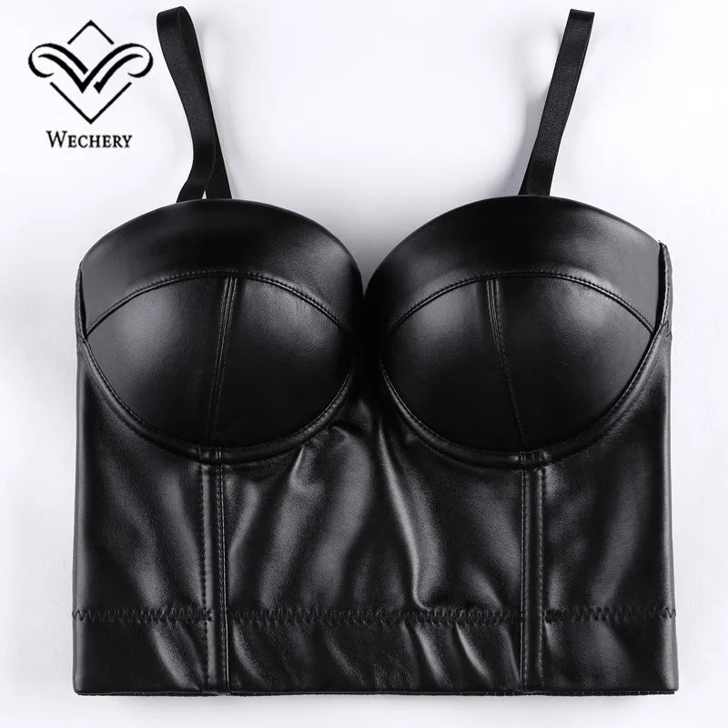 Women Leather Corset Top Crop Bustier