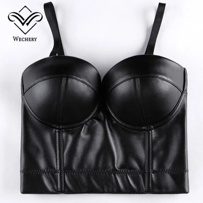 Women Leather Corset Top Crop Bustier