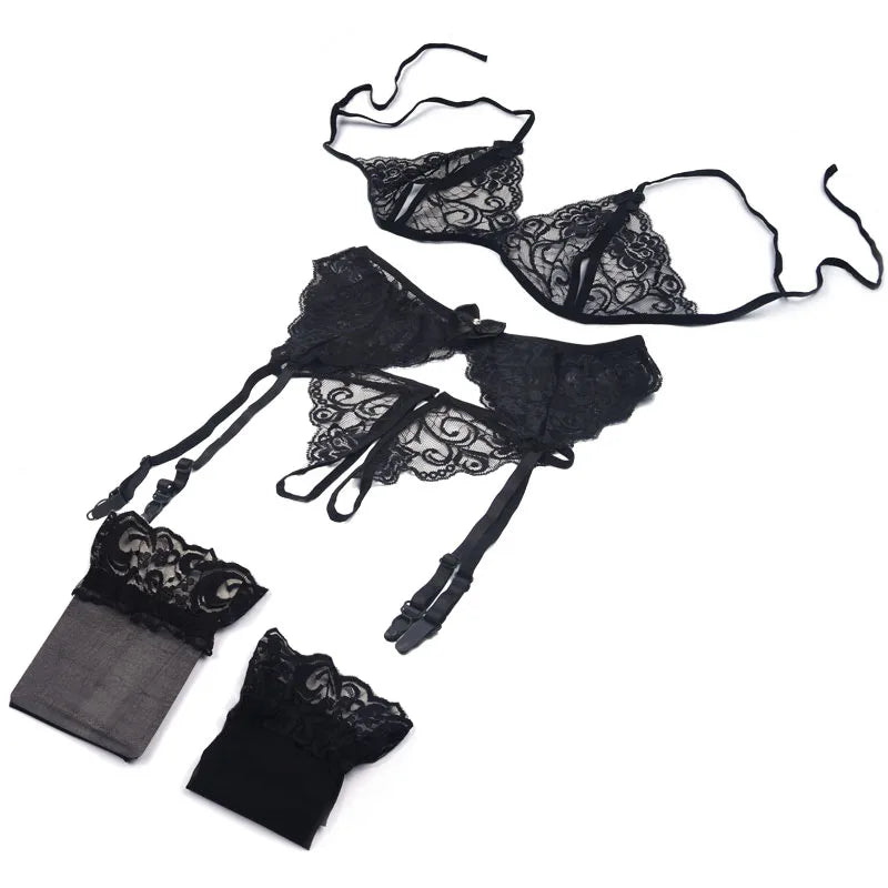 Push Up Bra Set Erotic Transparent Underwear Net Stockings
