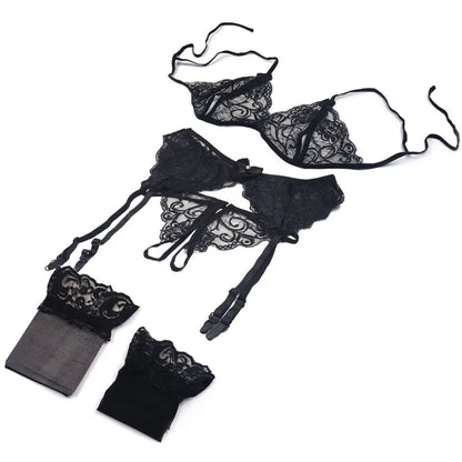 Push Up Bra Set Erotic Transparent Underwear Net Stockings