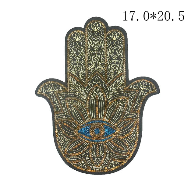 Hand Blue Eyes Sequin Patches Iron on