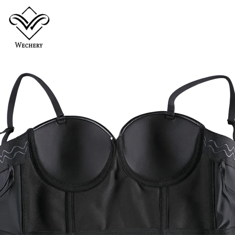 Women Leather Corset Top Crop Bustier