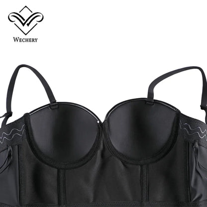 Women Leather Corset Top Crop Bustier