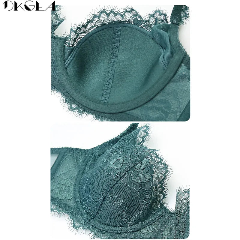 Brassiere Embroidery Bras Green Underwear Set