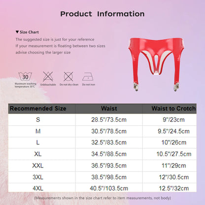 Womens Lingerie Glossy Patent Leather Briefs Underwear with Garter Clips