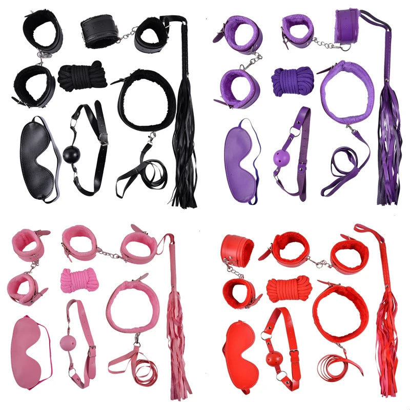 7Pcs/Set Soft PU Leather Handcuffs Restraint
