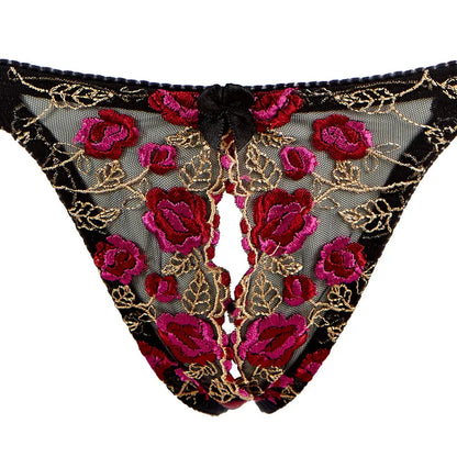 Exquisite Embroidery Flower Push Up Open Bra Crotch Panty Set