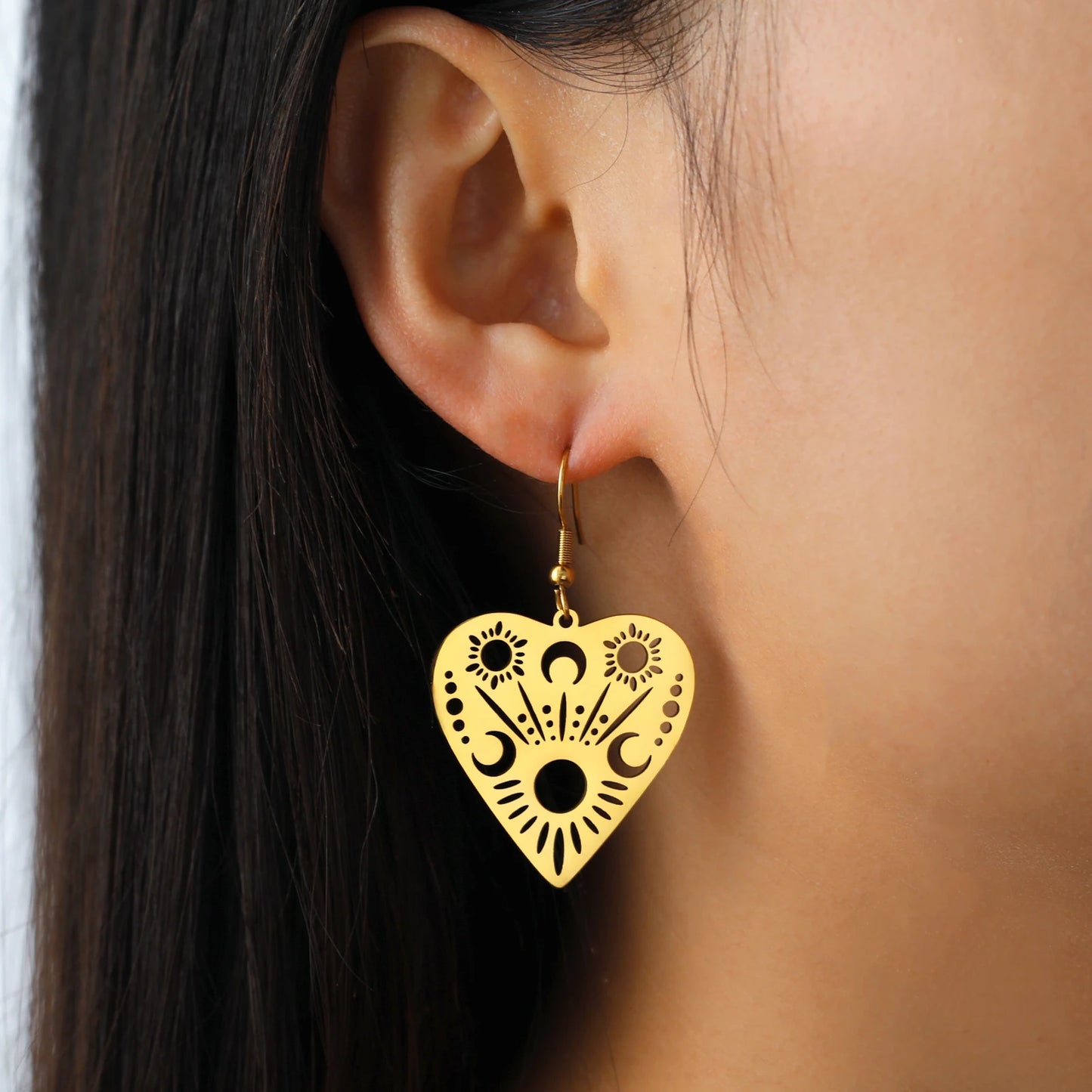 Sipuris Sun Moon Love Heart Dangle Earrings