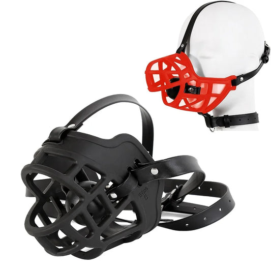 Leather Mask Silicone Mouth Gag Set face bondage